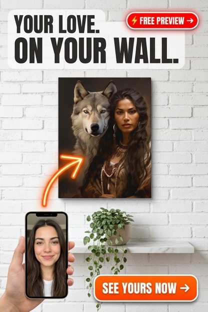 Custom Fantasy Woman Portrait — Whimsical Wolf & Native Art from Photo