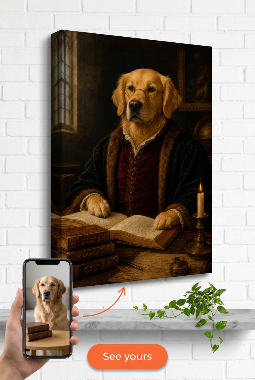 Golden Retriever Renaissance Scholar Portrait | Premium Canvas Portraits