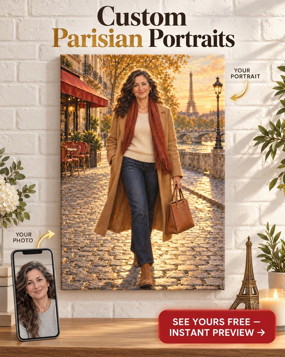 Paris Street Style Custom Portrait from Photo | Gift for Her