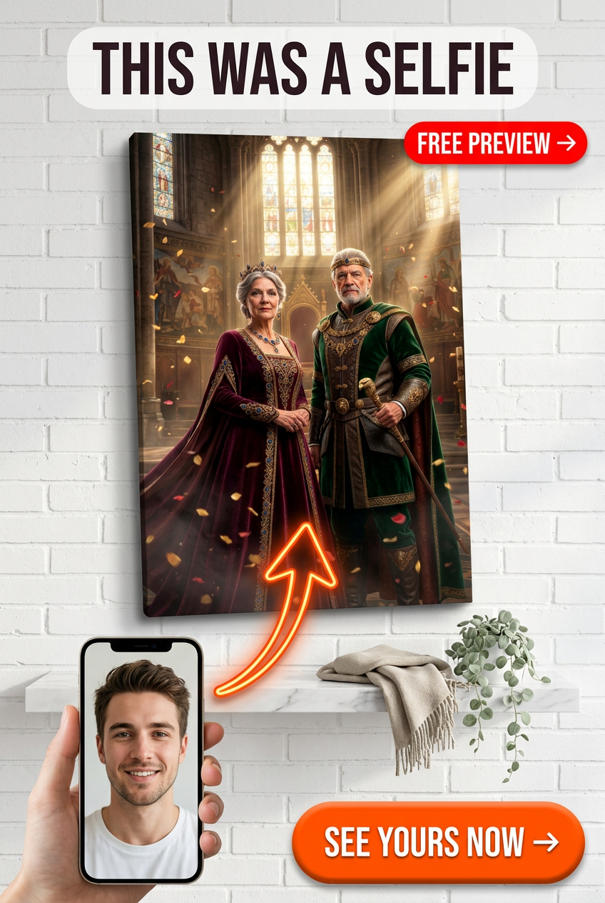Custom Royal Couple Portrait — Regal Throne Canvas from Photo