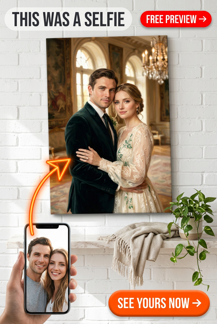Custom Wedding Couple Portrait — Romantic Elegance Canvas