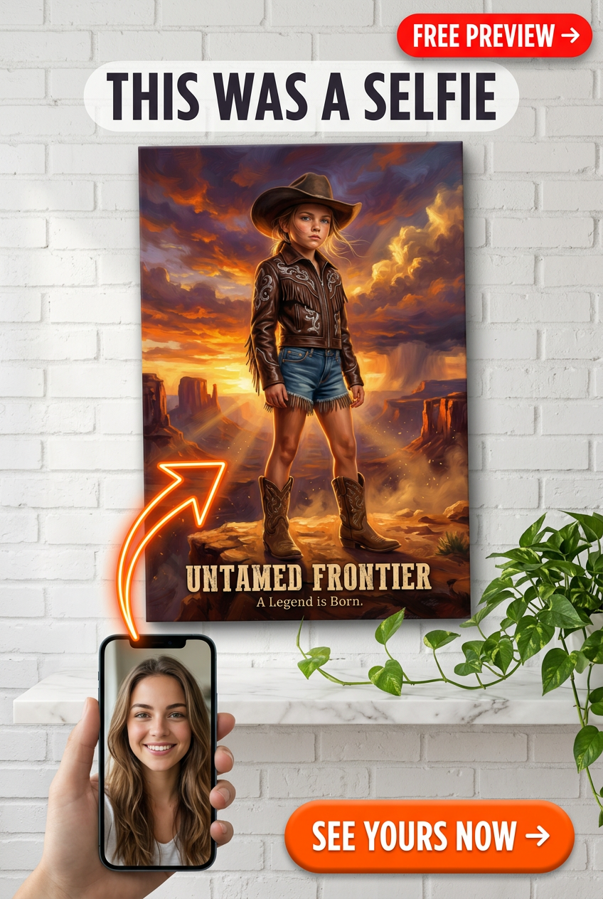 Custom Cowboy Woman Portrait — Heroic Desert Canvas from Photo