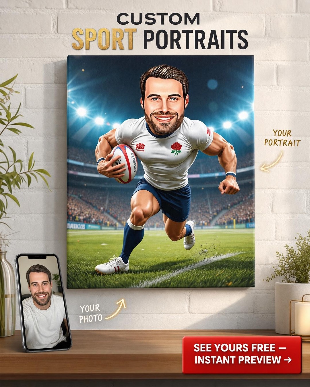 Heroic Rugby Player Canvas for Him