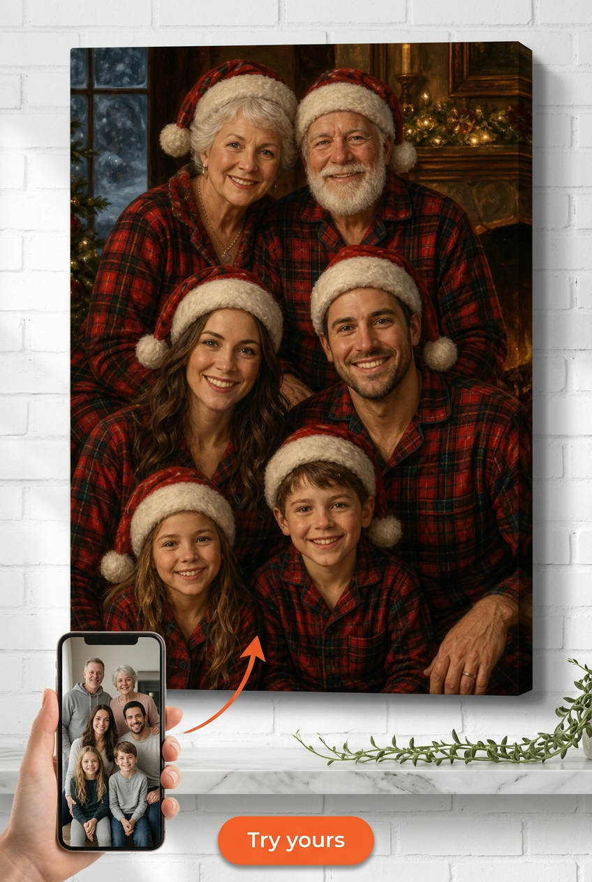 Custom Family Christmas Portrait — Festive Holiday Canvas from Photo