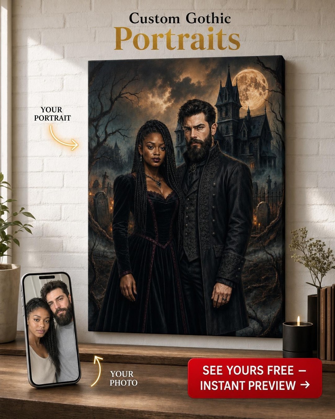 Dark Romance Halloween Couple Portrait from Photo