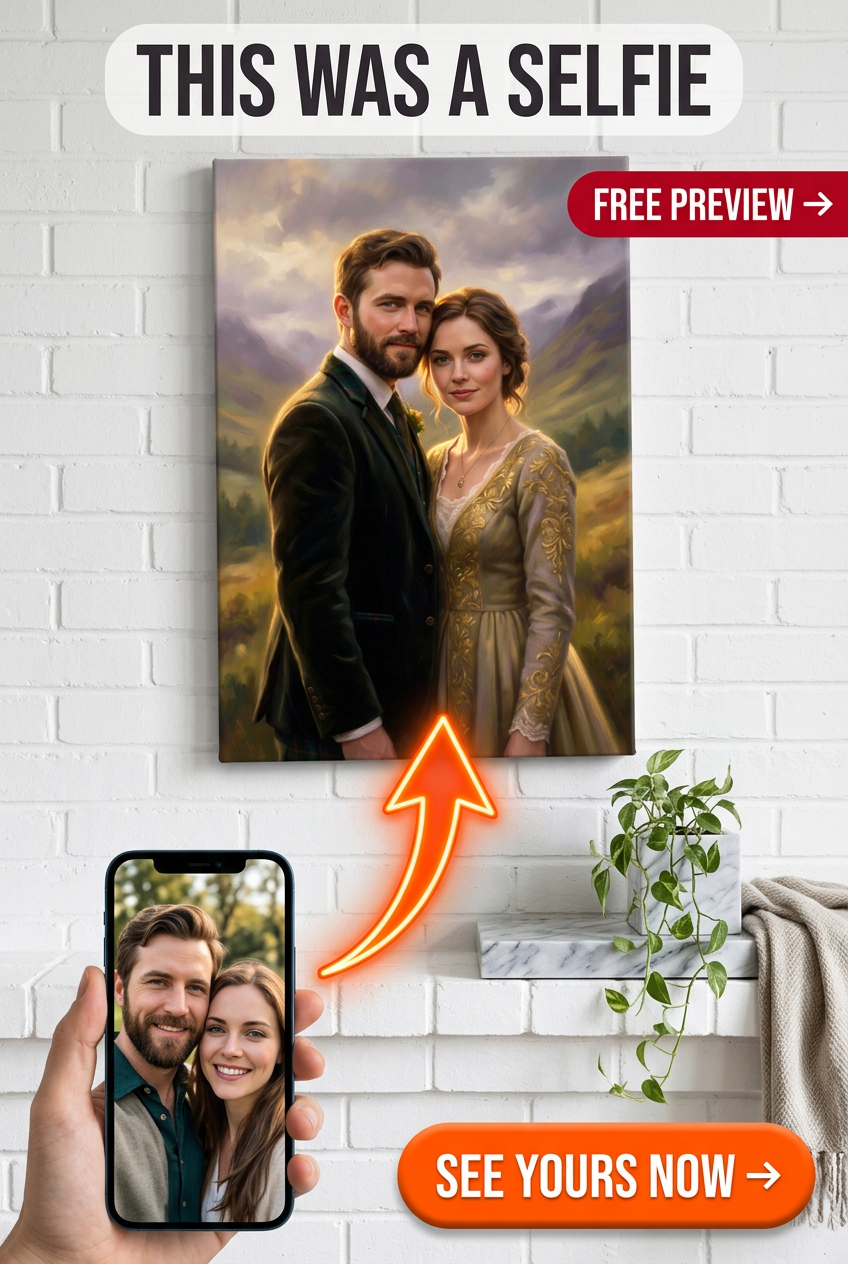 Custom Scottish Couple Portrait Canvas — Romantic Highland Art