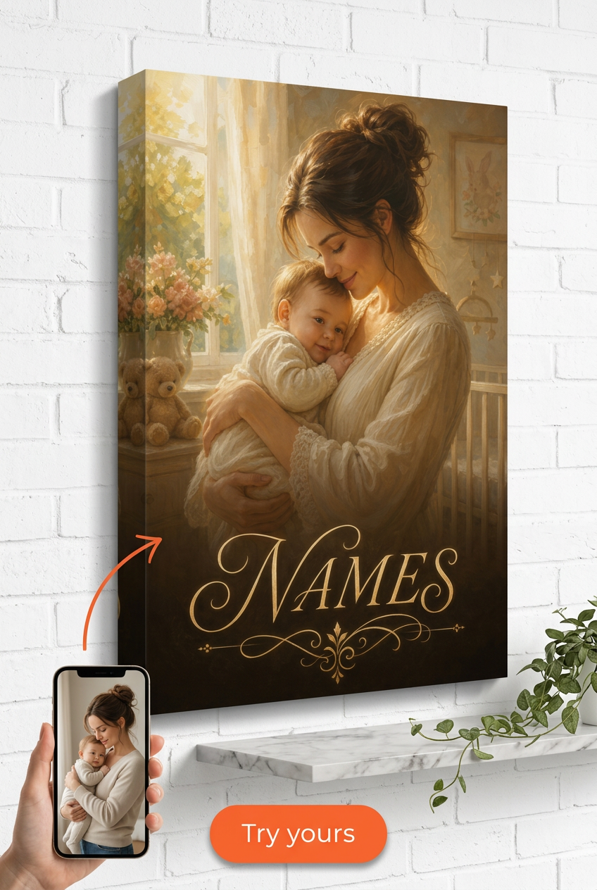 Mother and Baby Custom Portrait from Photo | Personalized Gift Canvas