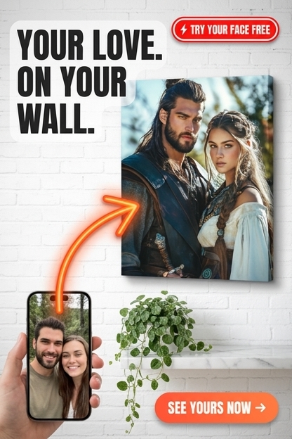 Custom Viking Couple Portrait — Romantic Canvas from Photo