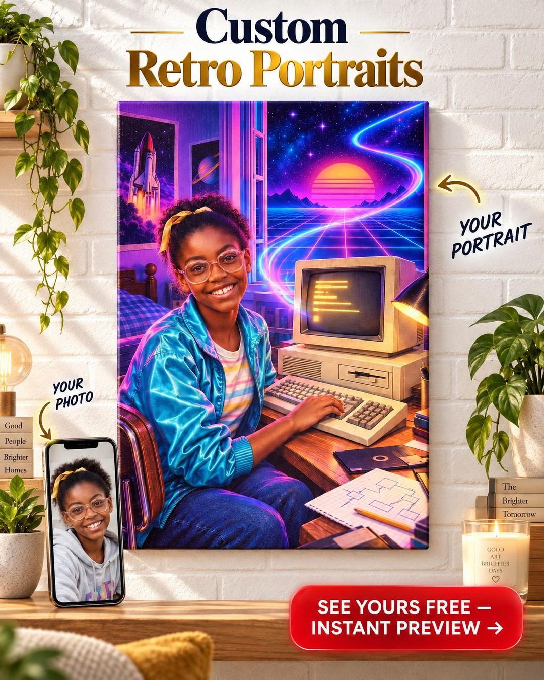 Dreaming in Code Custom Portrait from Photo | Personalized First Computer Gift