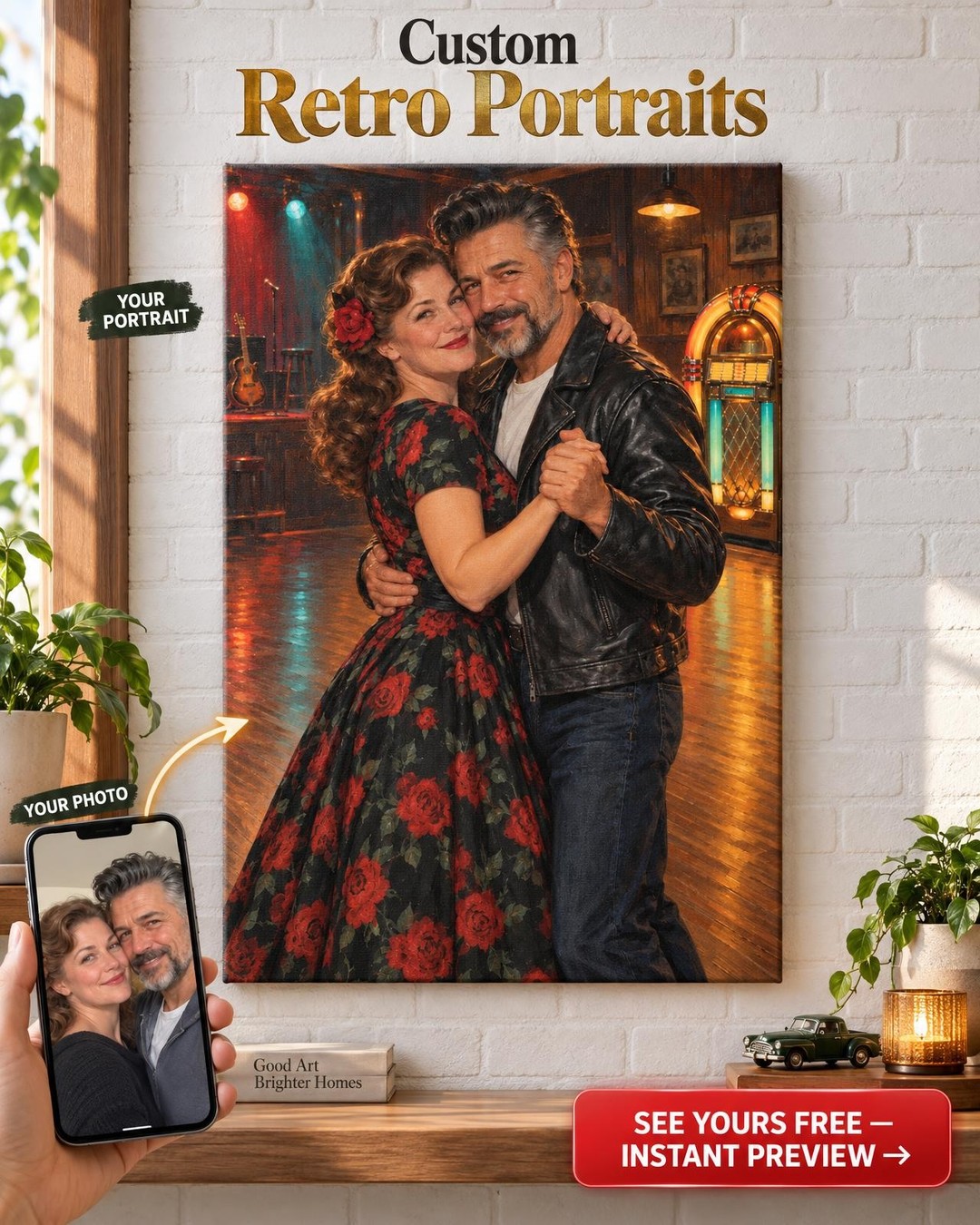 Our Song Slow Dancing Custom Portrait from Photo | Personalized Rockabilly Gift