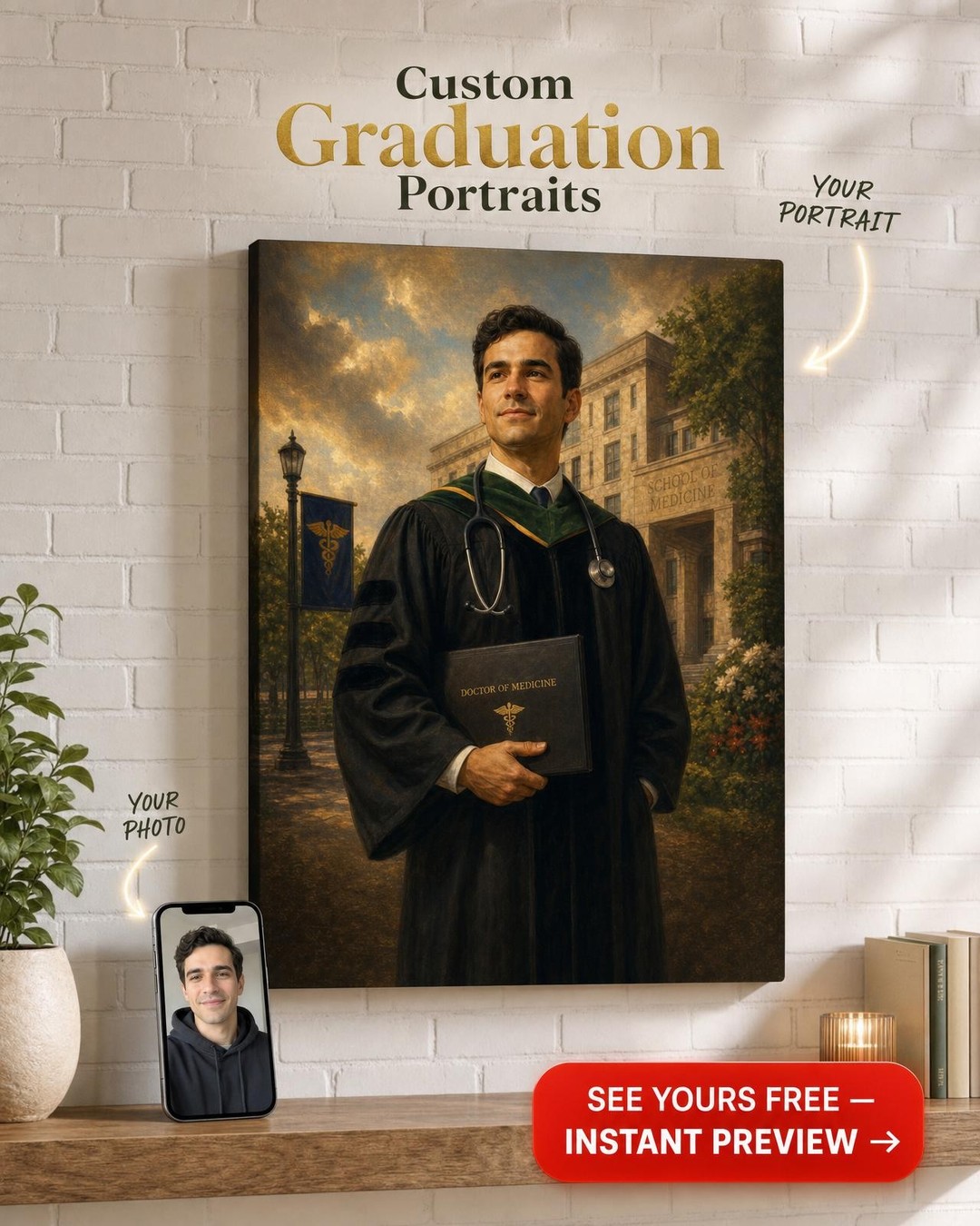 Custom Medical Graduation Portrait for Men