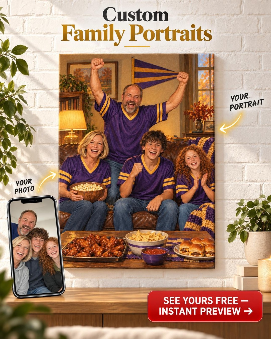 Sunday on the Couch Custom Portrait from Photo | Personalized Game Day Gift