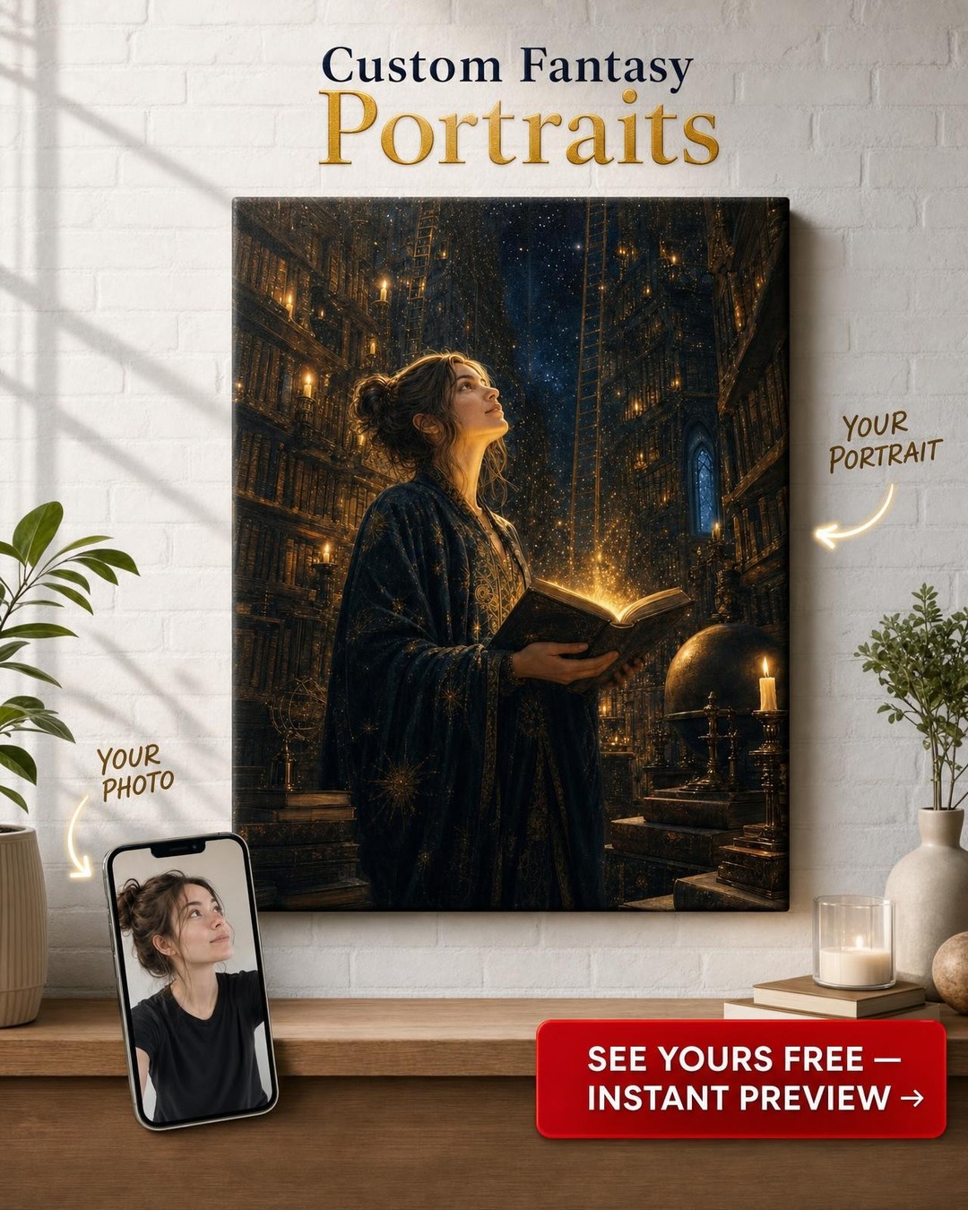 Keeper of the Midnight Library Custom Portrait from Photo | Personalized Gift