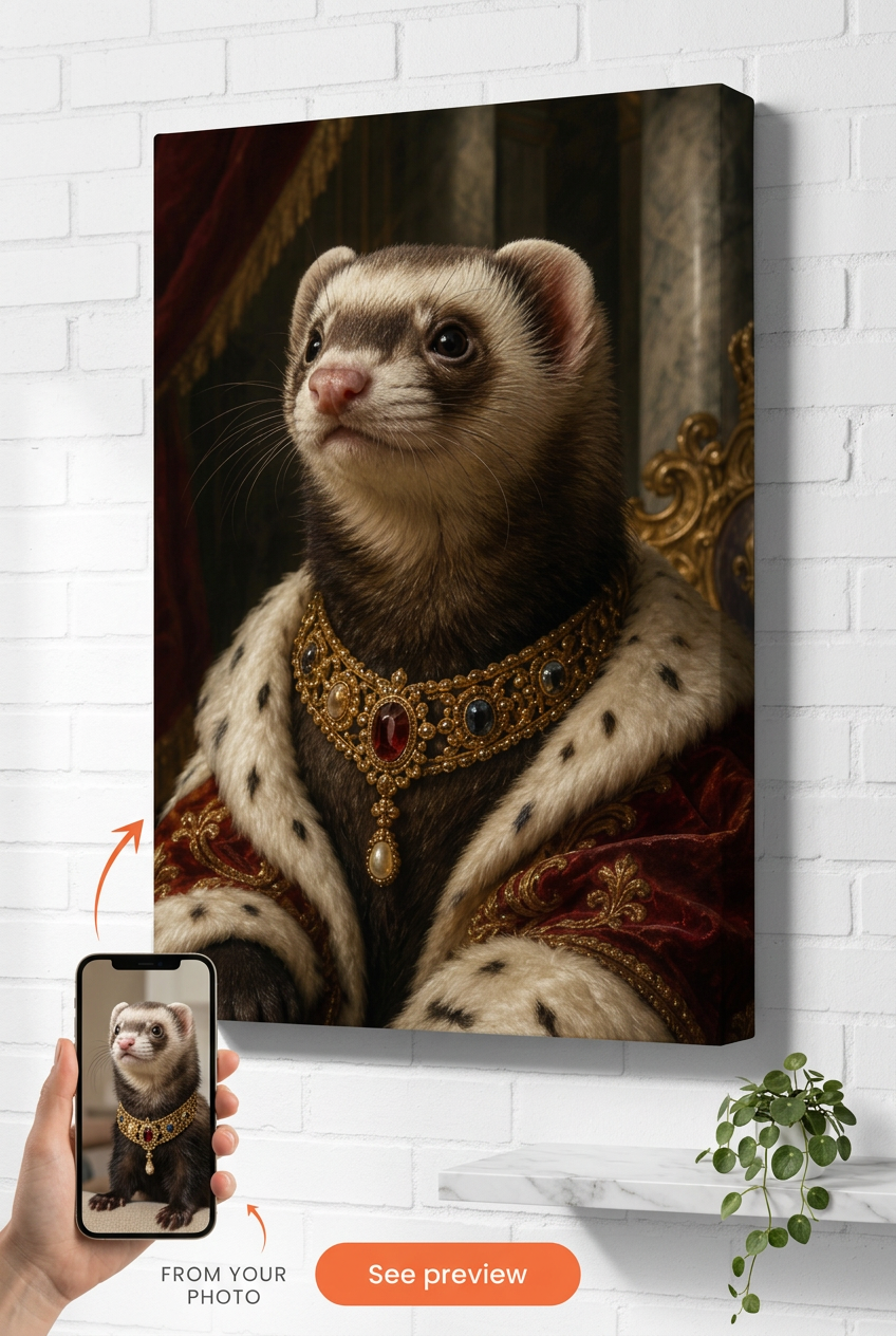 Custom Royal Cat Portrait — Regal Pet Canvas from Photo