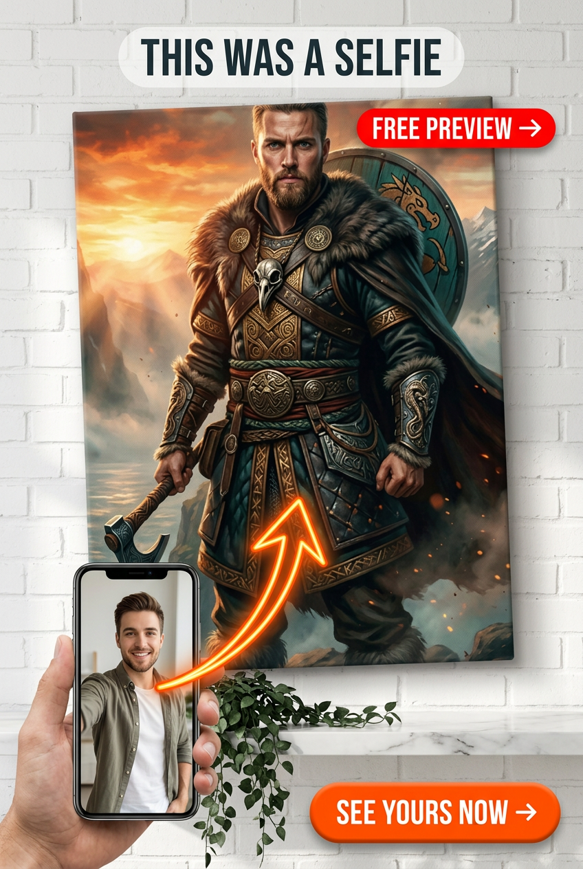 Portrait sur toile personnalisé Épopée Viking – Art mural héroïque