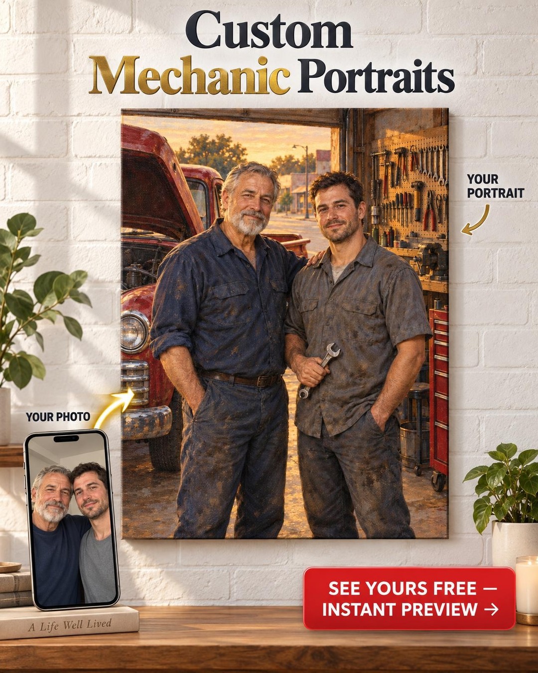 Mechanic Father and Son Custom Portrait from Photo