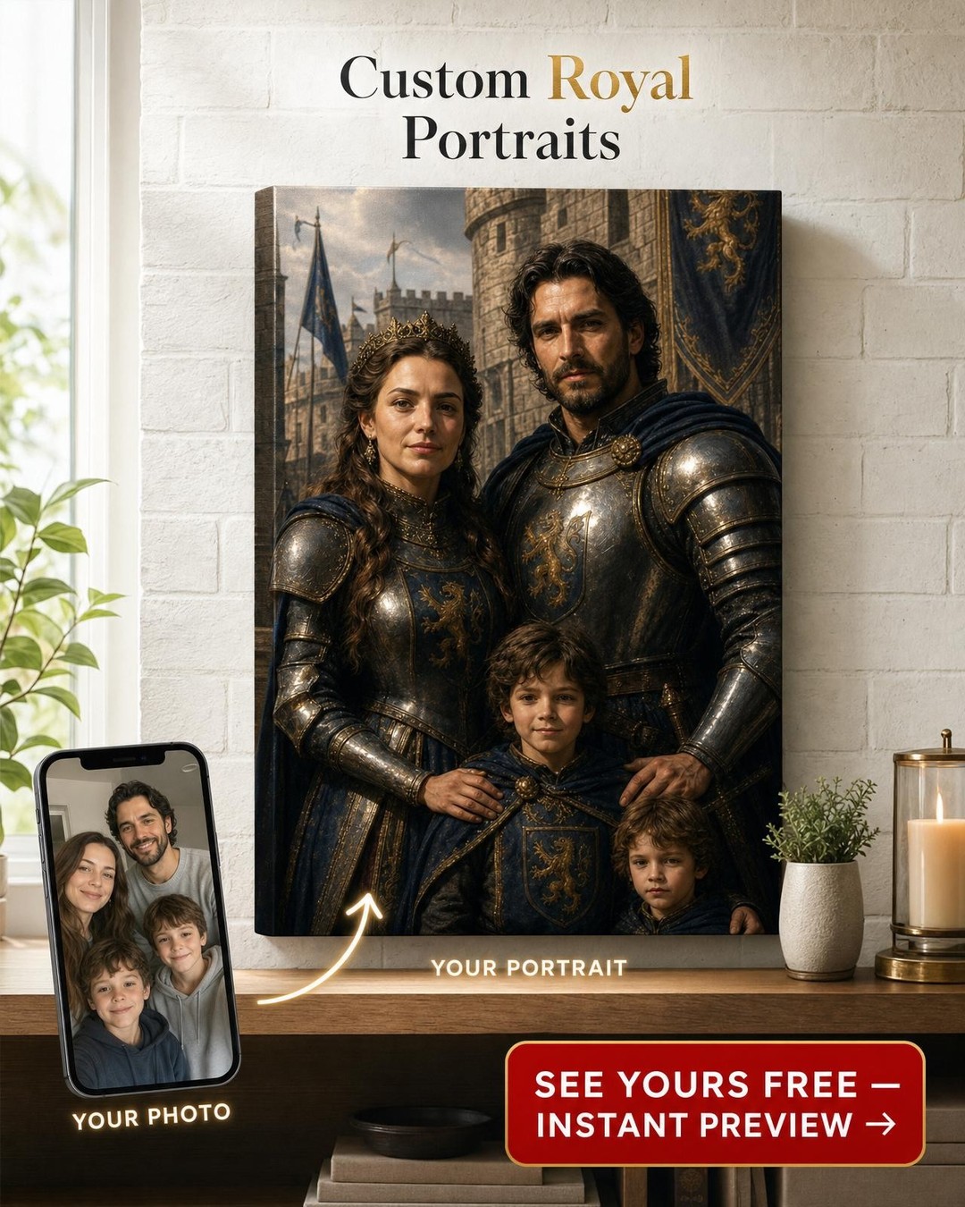Custom Knight Couple Portrait — Regal Family Canvas from Photo