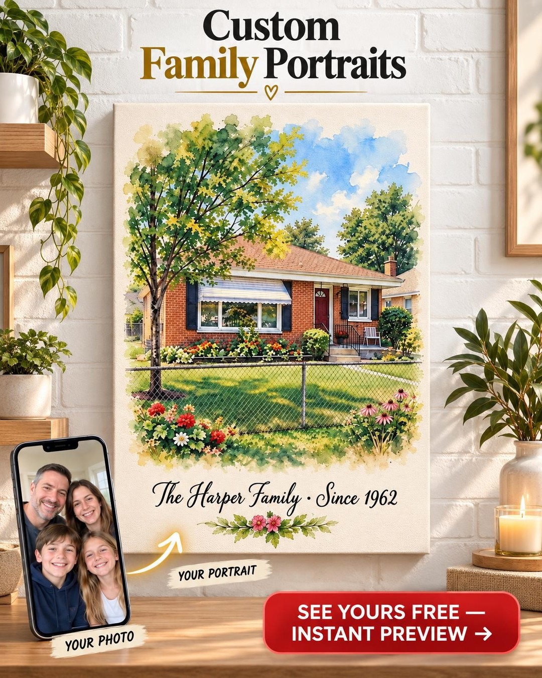 Personalized Family Home Watercolor Custom Portrait from Photo | Childhood Home Gift