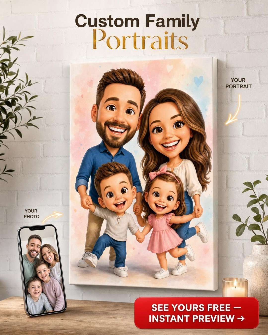 Whimsical Family Caricature Portrait