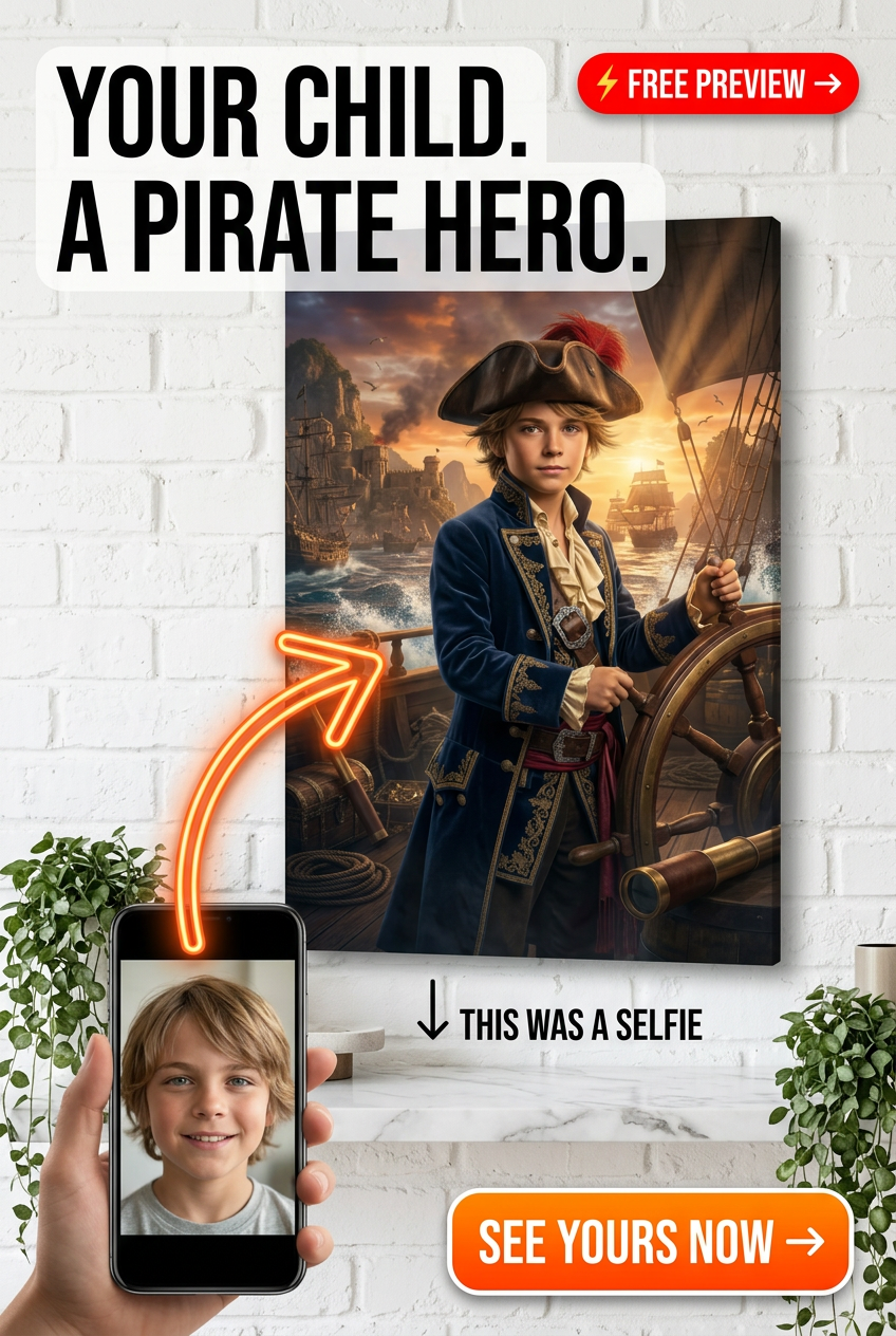 Custom Pirate Boy Portrait — Heroic Adventure Canvas