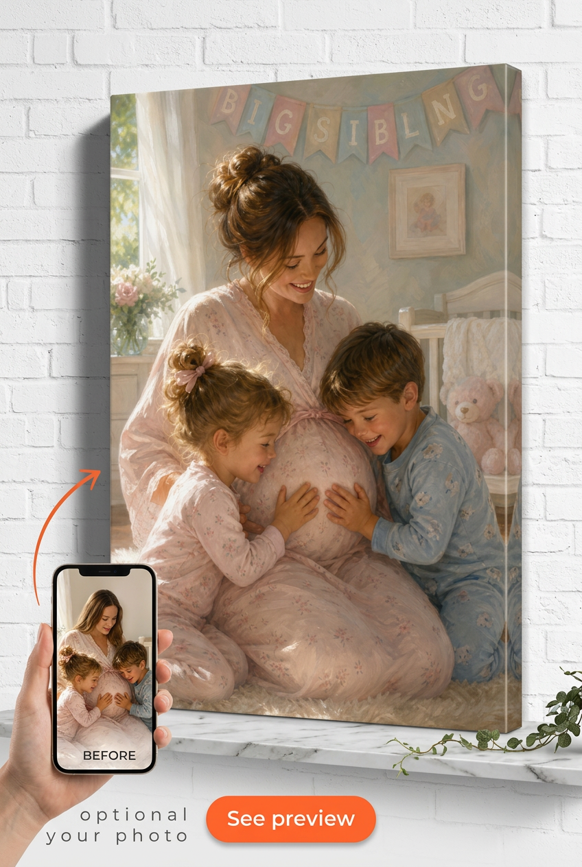 Big Sibling Gift — Joyful Family Anticipation Canvas from Photo
