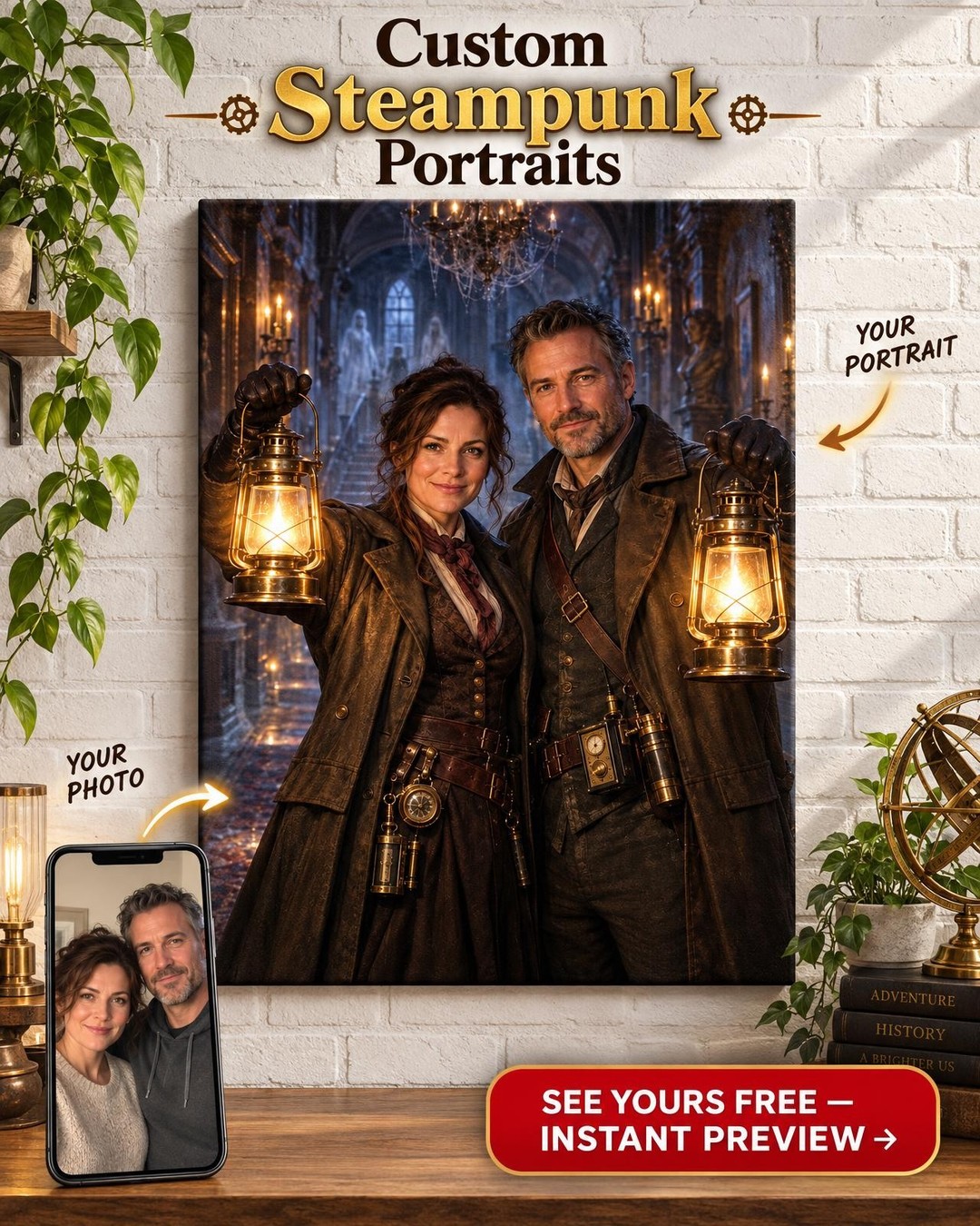 Ghost Hunters Halloween Custom Portrait from Photo | Personalized Gift for Couples