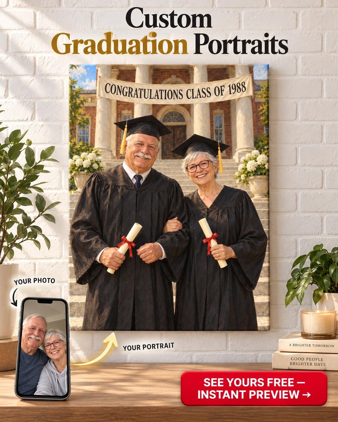 Graduates Again Custom Portrait from Photo | Personalized Campus Portrait Gift