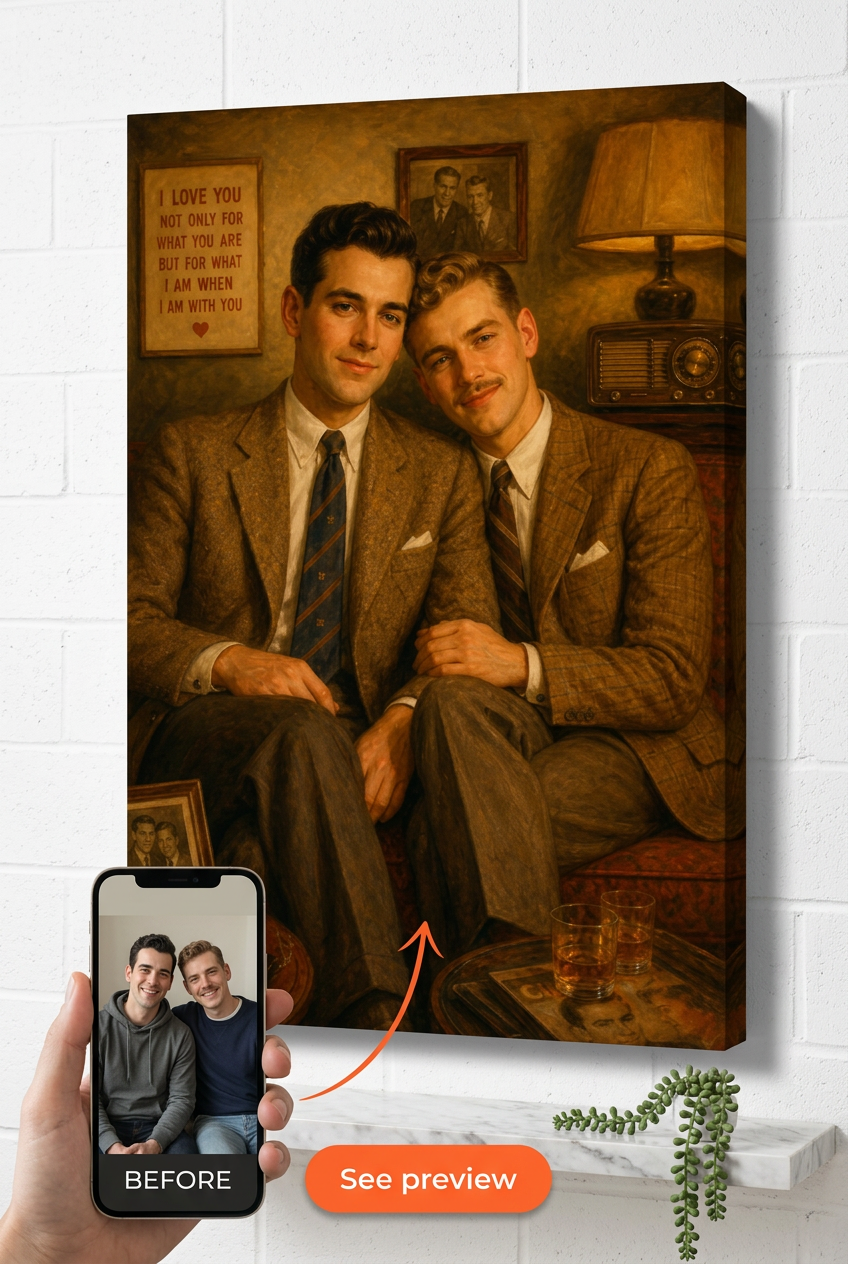 LGBTQ Vintage Romance Custom Portrait from Photo | Personalized General Gift