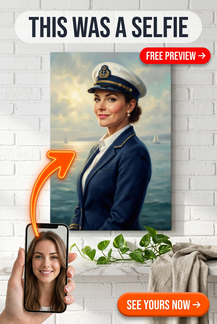 Custom Military Woman Portrait — Serene Naval Canvas Art from Photo