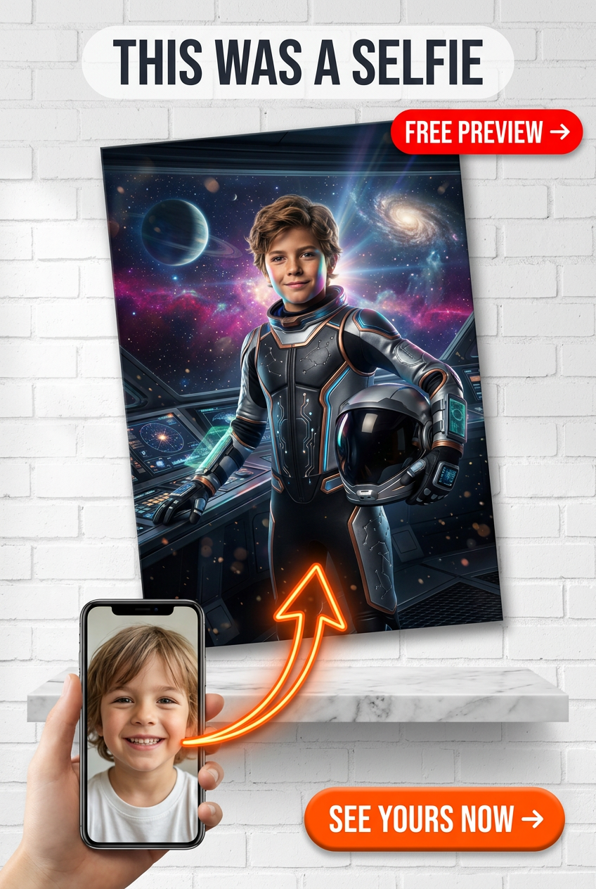 Custom Astronaut Boy Portrait — Heroic Space Hero Canvas