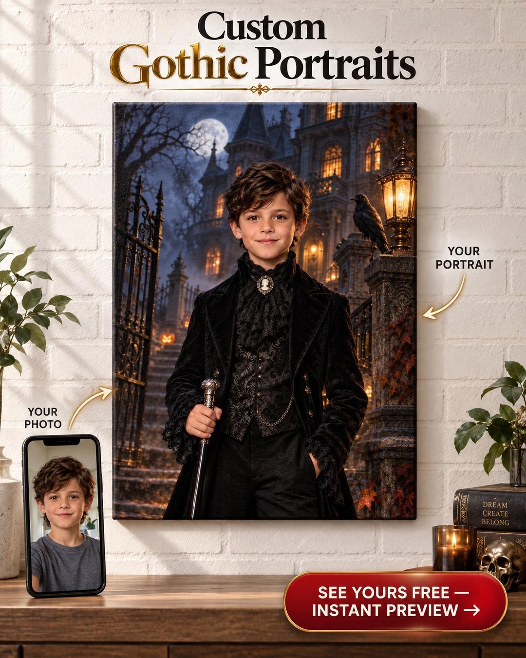 Haunted Mansion Custom Portrait from Photo | Personalized Kids Gift