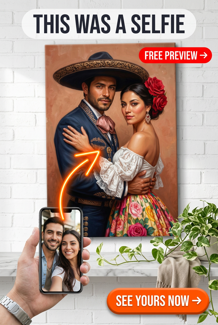 Retrato personalizado floral de inspiración mexicana a partir de foto | Regalo personalizado para parejas