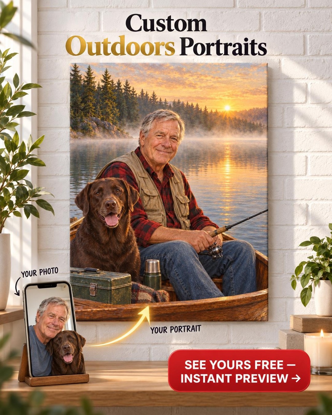 Gone Fishing with My Best Friend Custom Portrait from Photo | Personalized Me and My Dog Gift