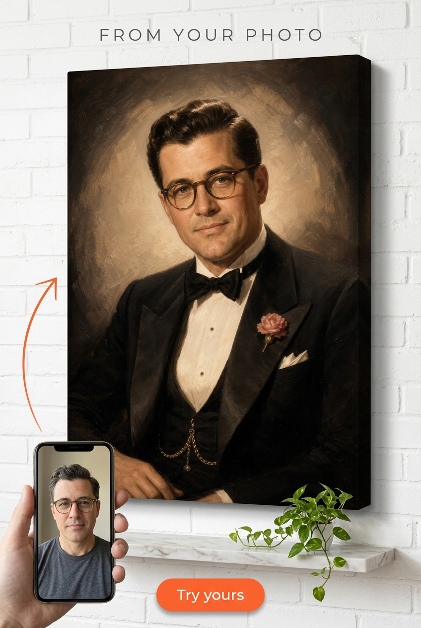 Custom 1940s Hollywood Father's Day Portrait from Photo | Personalized Undefined Gift