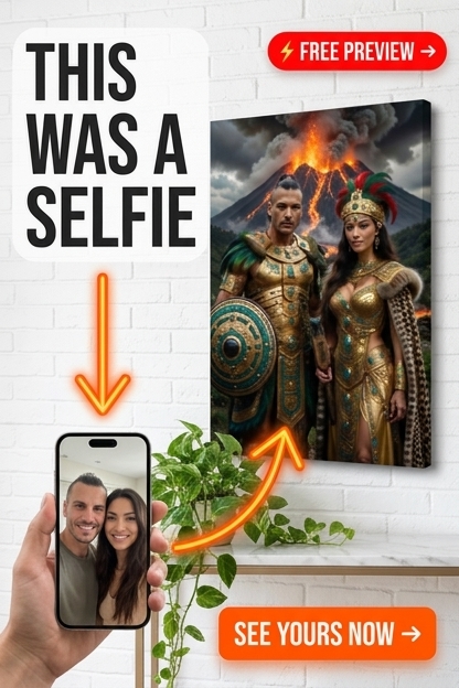 Un portrait de couple époustouflant en costume avec des motifs complexes d'inspiration aztèque