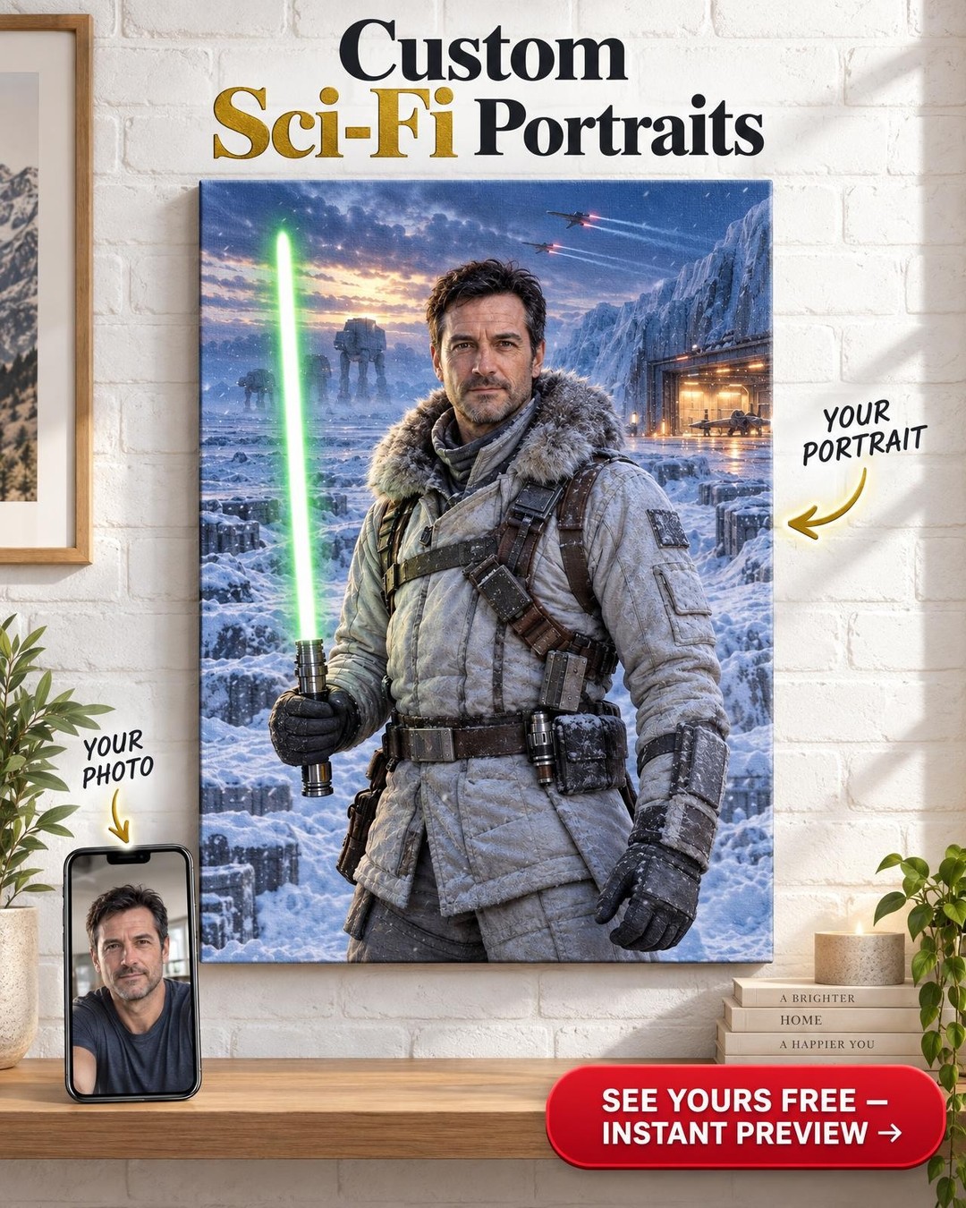 Ice Planet Commander Custom Portrait from Photo | Personalized For Him Gift
