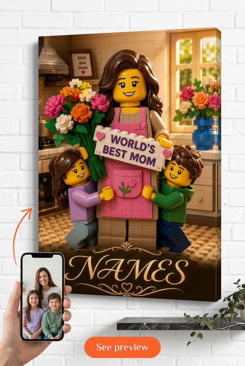 Custom Brick Minifigure Best Mom Portrait from Photo | Personalized Gift