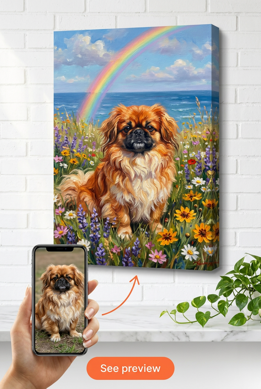 Custom Dog Pet Portrait — Whimsical Rainbow Canvas Gift
