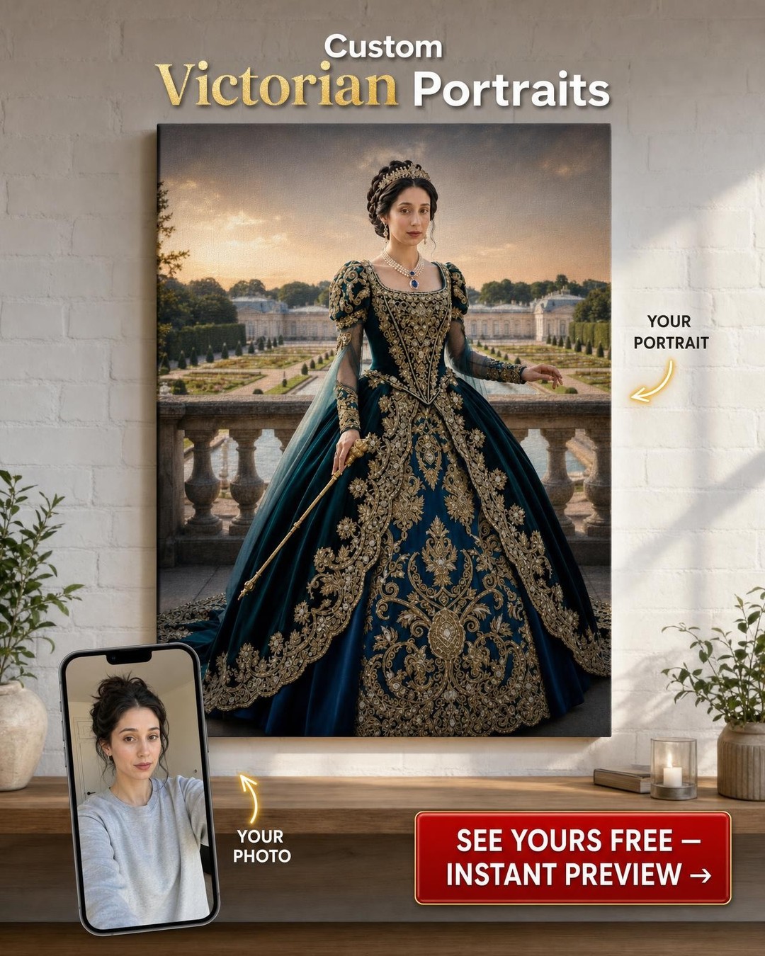 Palace Garden Duchess Custom Portrait from Photo | Personalized Gift