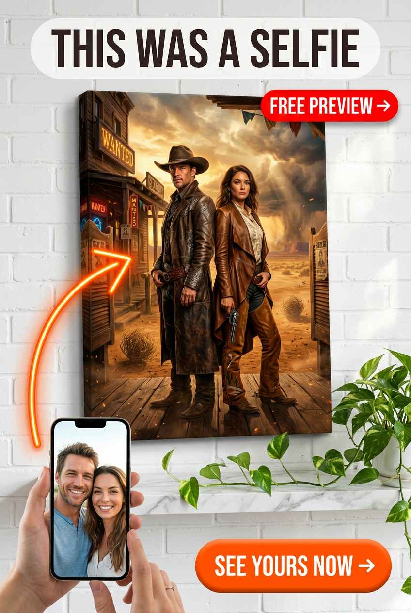 Custom Cowboy Couple Portrait Canvas — Heroic Western Art