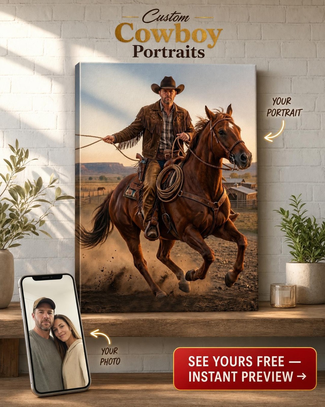 Wild West Custom Portrait from Photo | Personalized For Him Gift