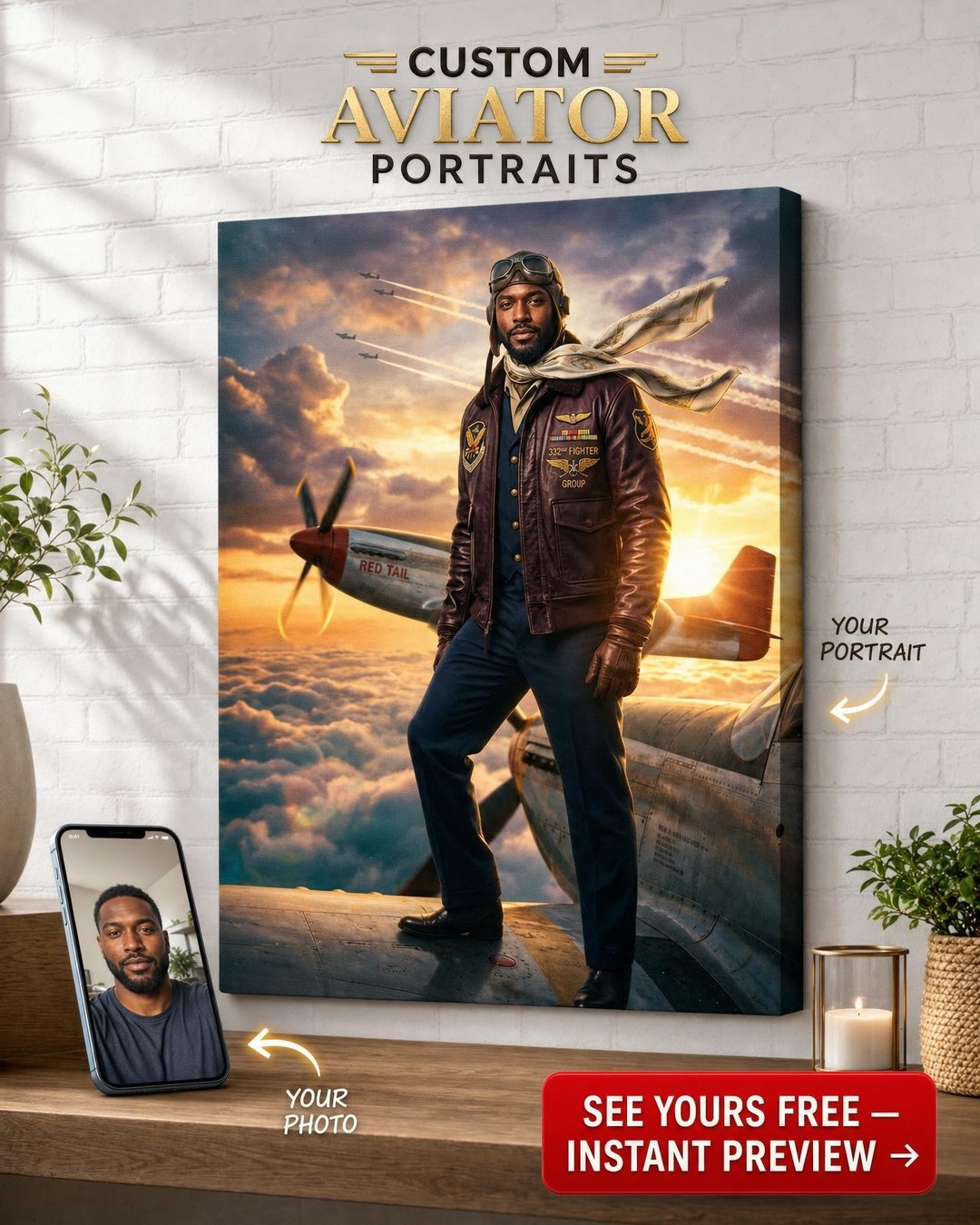 Heroic Skyward Pilot Portrait for Men