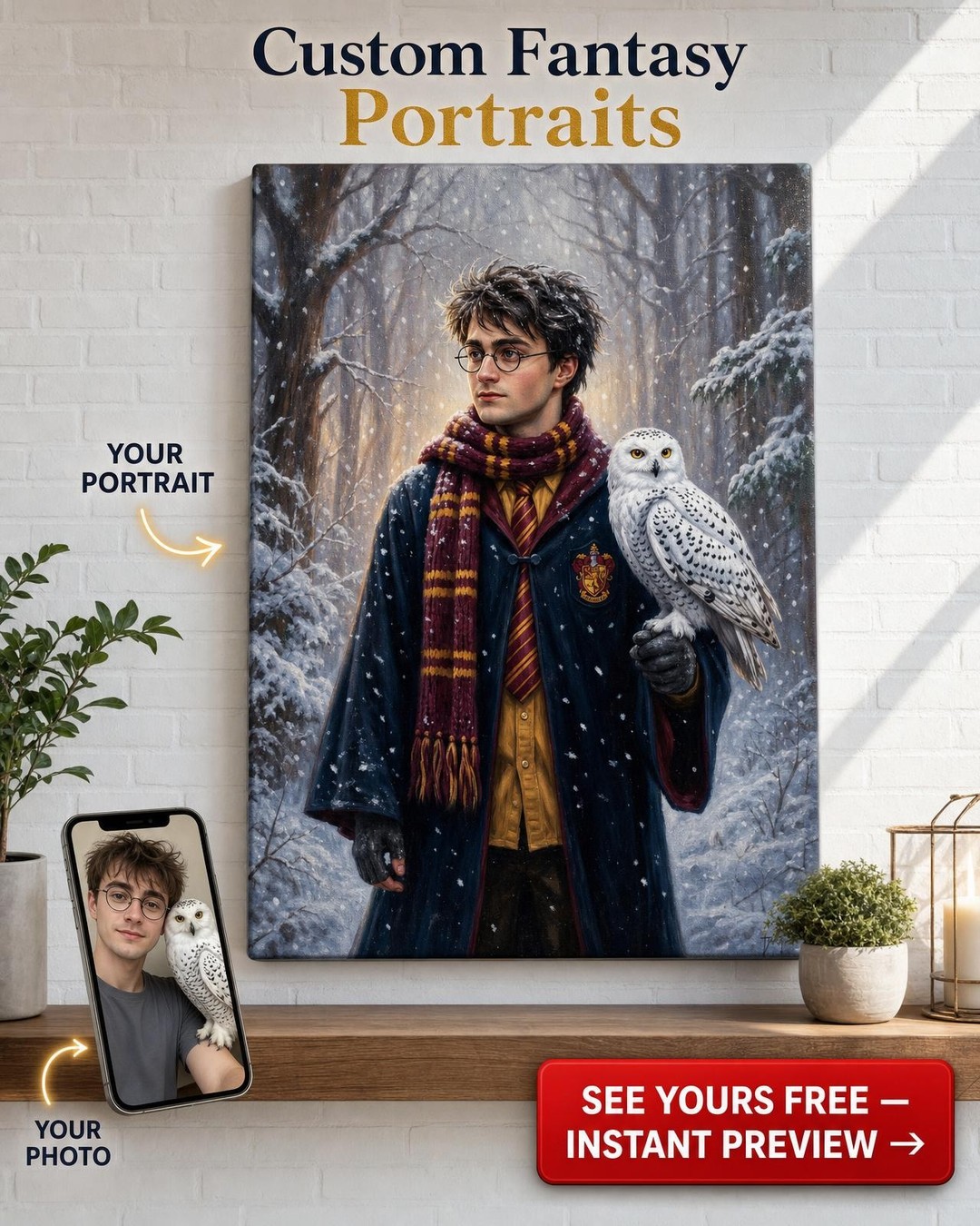 Wizarding-Themed Custom Portrait from Photo | Personalized Gift