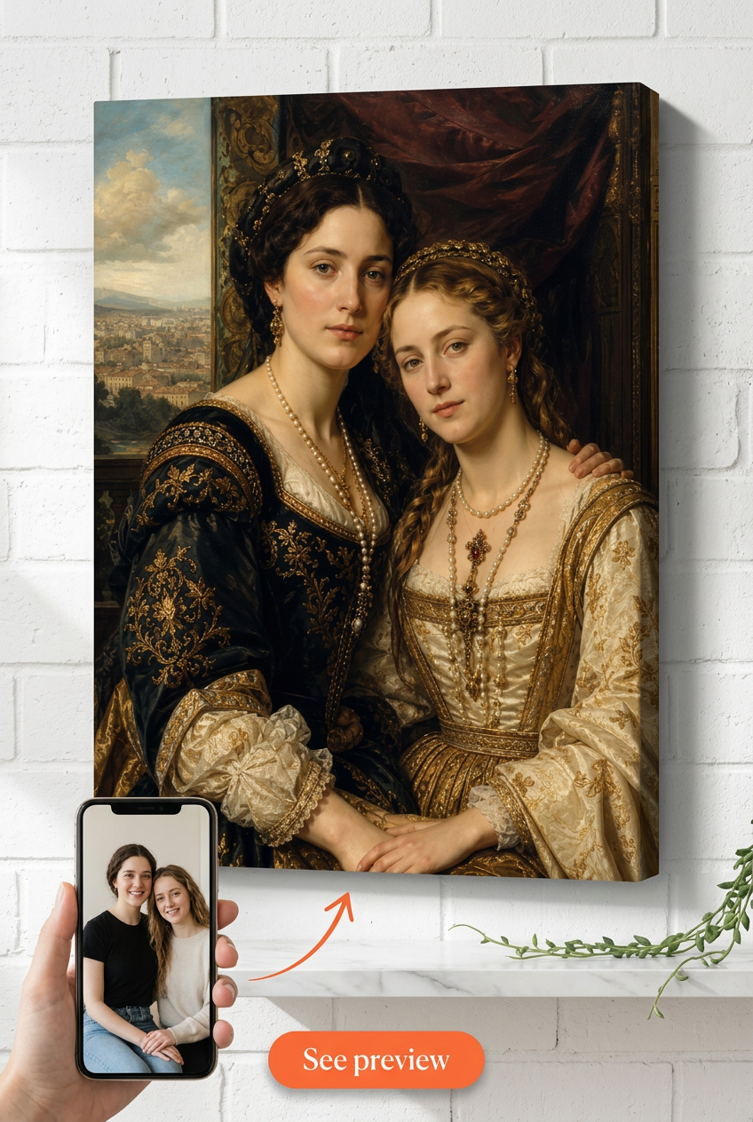 Custom Renaissance Couple Portrait — Regal Canvas from Photo