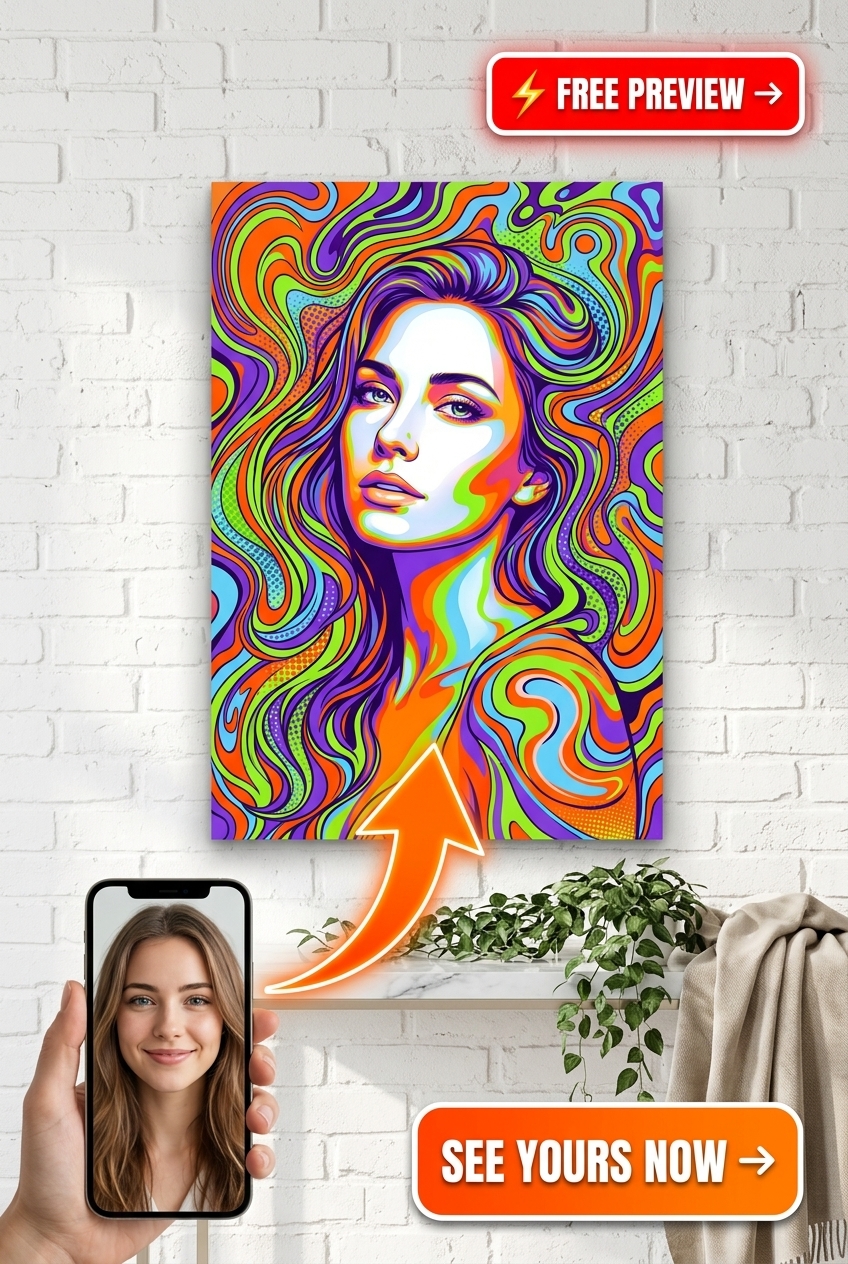 Custom Pop Art Woman Portrait — Vibrant Whimsical Canvas from Photo
