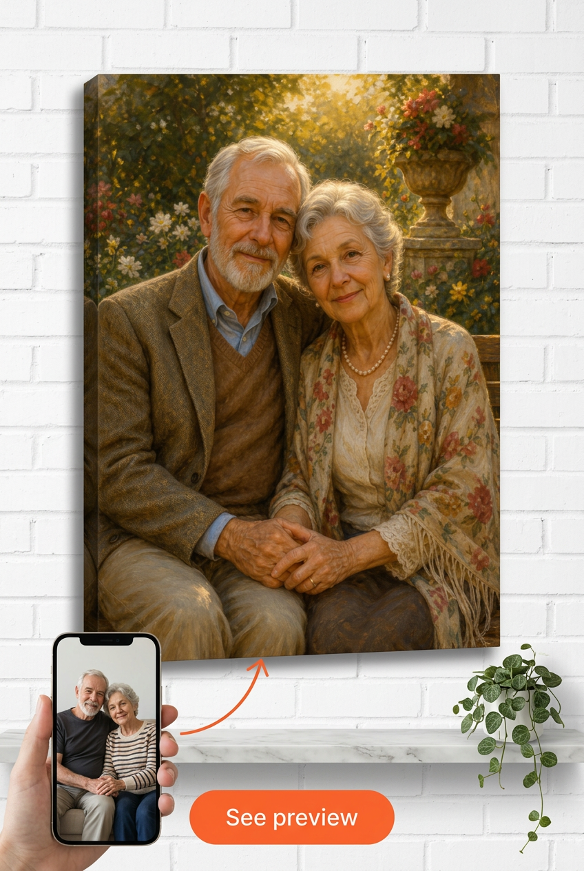 Custom Family Couple Portrait — Serene Bench Scene from Photo
