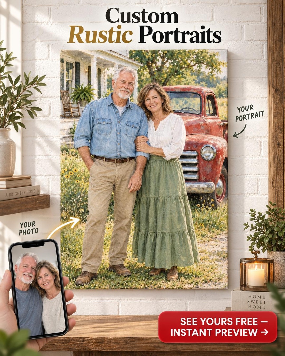 Watercolor Pickup Truck Couple Custom Portrait from Photo | Personalized Pickup Truck Gift