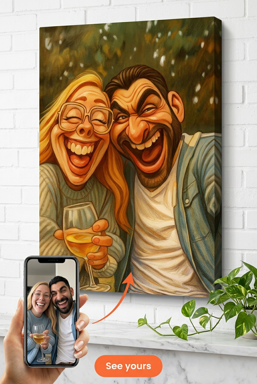 Custom Cartoon Couple Portrait — Festive AI Art from Photo