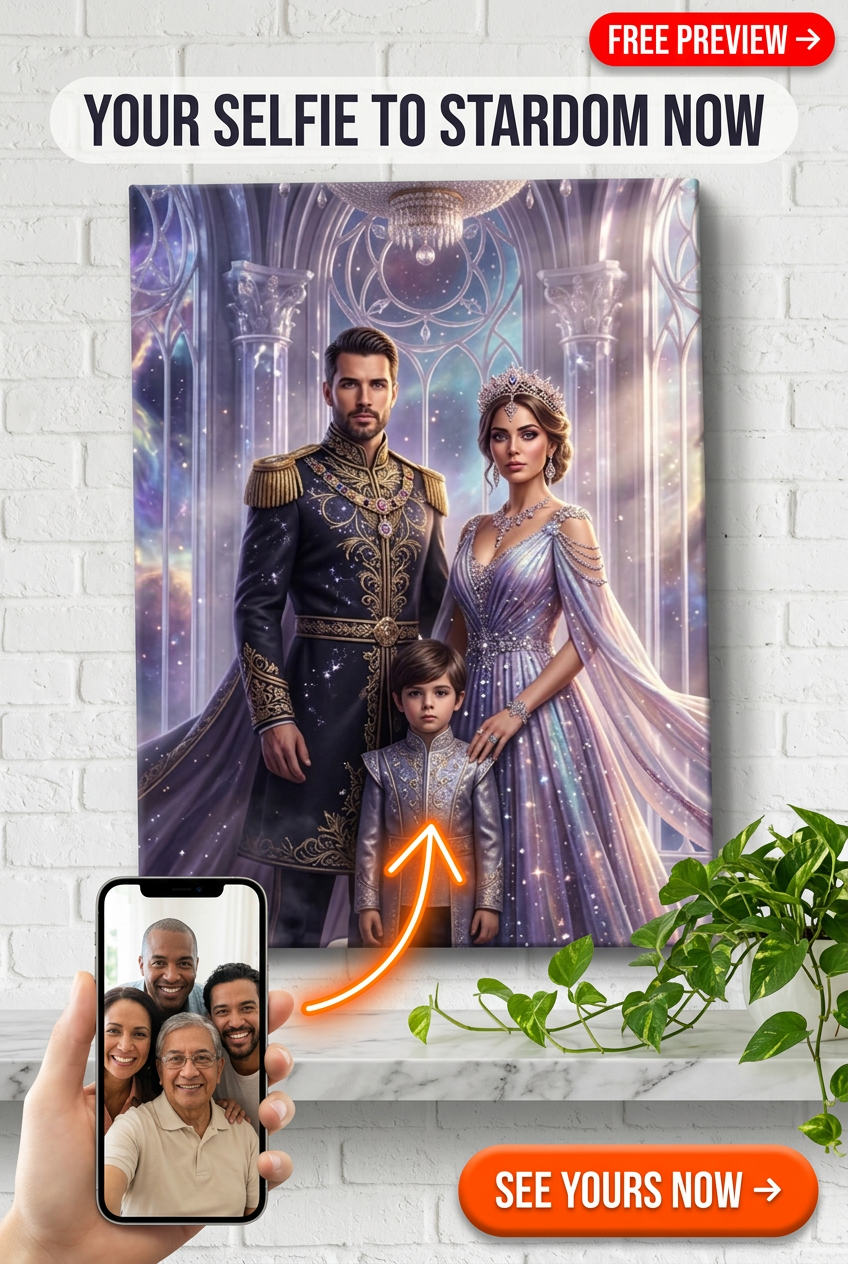Custom Royal Couple Portrait — Regal Throne Canvas from Photo