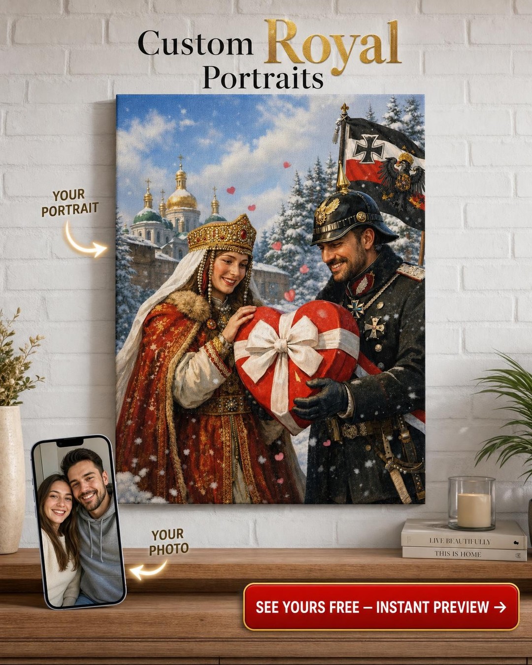 Royal Winter Couple Custom Portrait from Photo | Personalized Gift